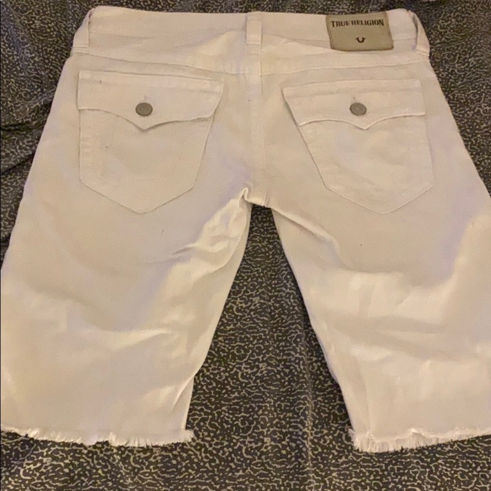 white cutoff true religion shorts